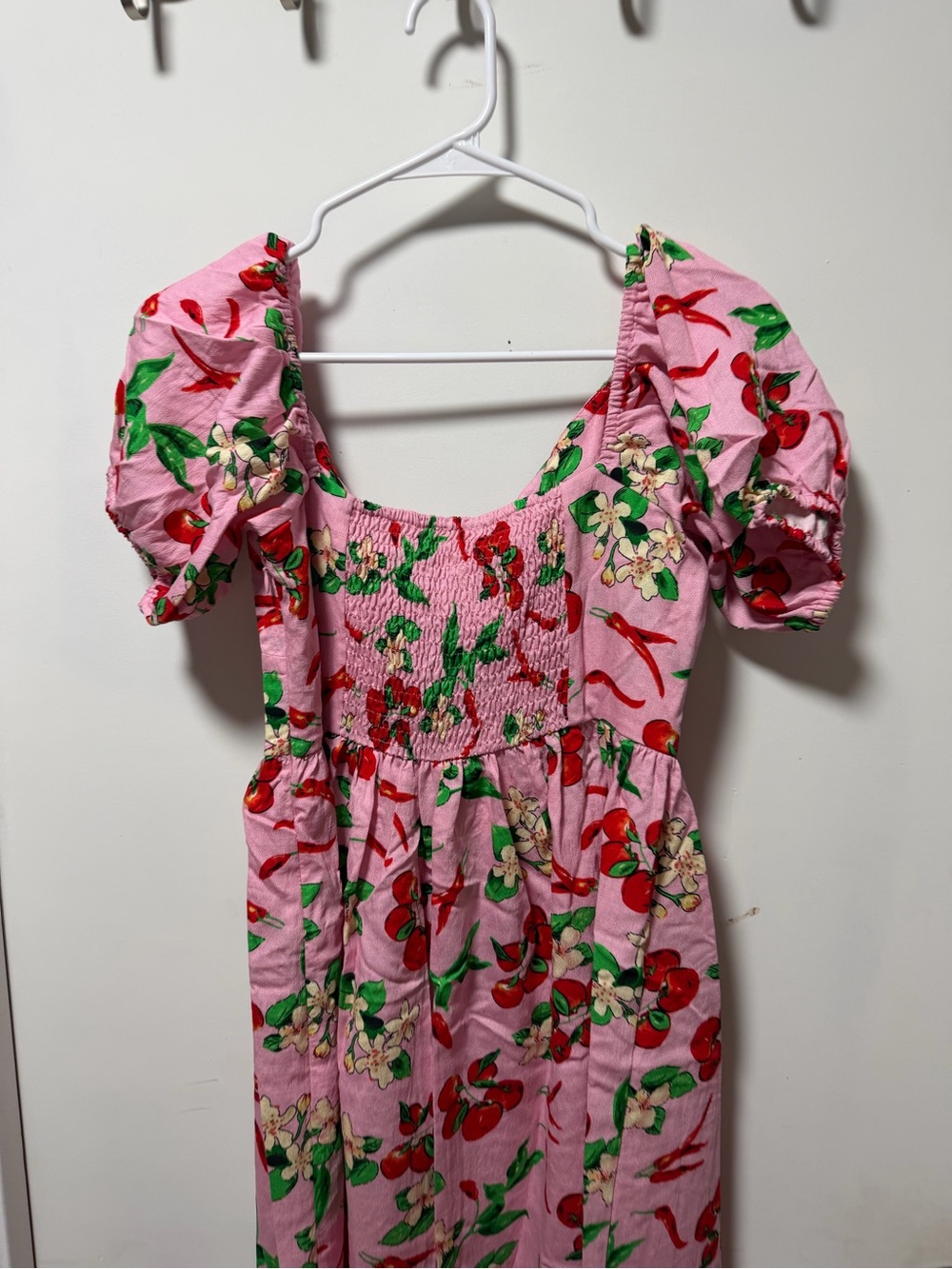 Umgee Pink Midi Dress with Red and Green Peppers - Picture 10 of 10